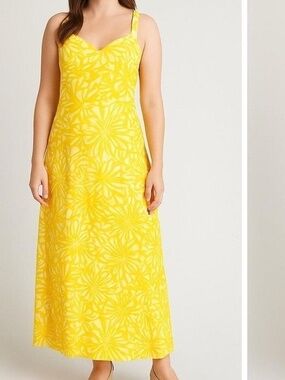 ModCloth Yellow Floral Sleeveless Open Self-Tie Back Maxi Dress Size 14 EUC